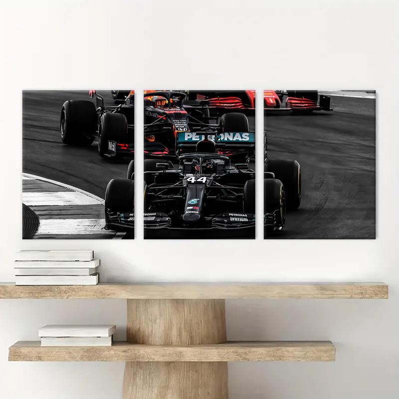 Formula Car Pattern Wooden Framed Canvas, 3 Counts Modern Art Formula Car Poster, Wall Art for Home Living Room Bedroom Office Room Decor, Christmas 2024 Ornament, Christmas Gift Ideas, Stocking Stuffers