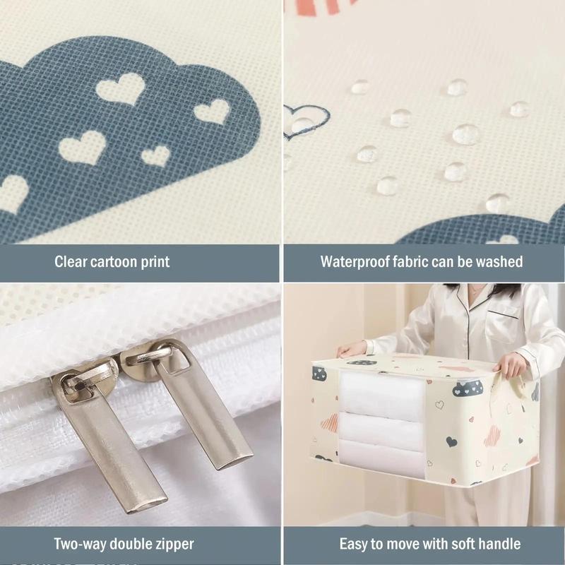 Summer Cartoon Cloud Pattern Clothes Storage Bag, 1 Count Large Capacity Quilt Storage Bag, Clothes Storage Organizer For Home, Room Organizer