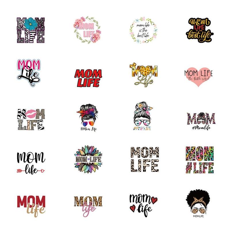 Cartoon Mom Series Sticker (50pcs), Waterproof Sticker Pack for Wall Water Bottle Skateboard Helmet Car Bike Luggage Laptop