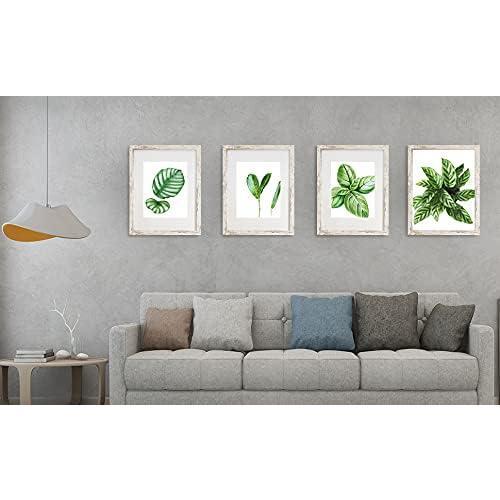 11x14 Frames Pack of 4,Display Pictures 8x10 with Mat or 11x14 Without Mat,Wall Mounting, Distressed White