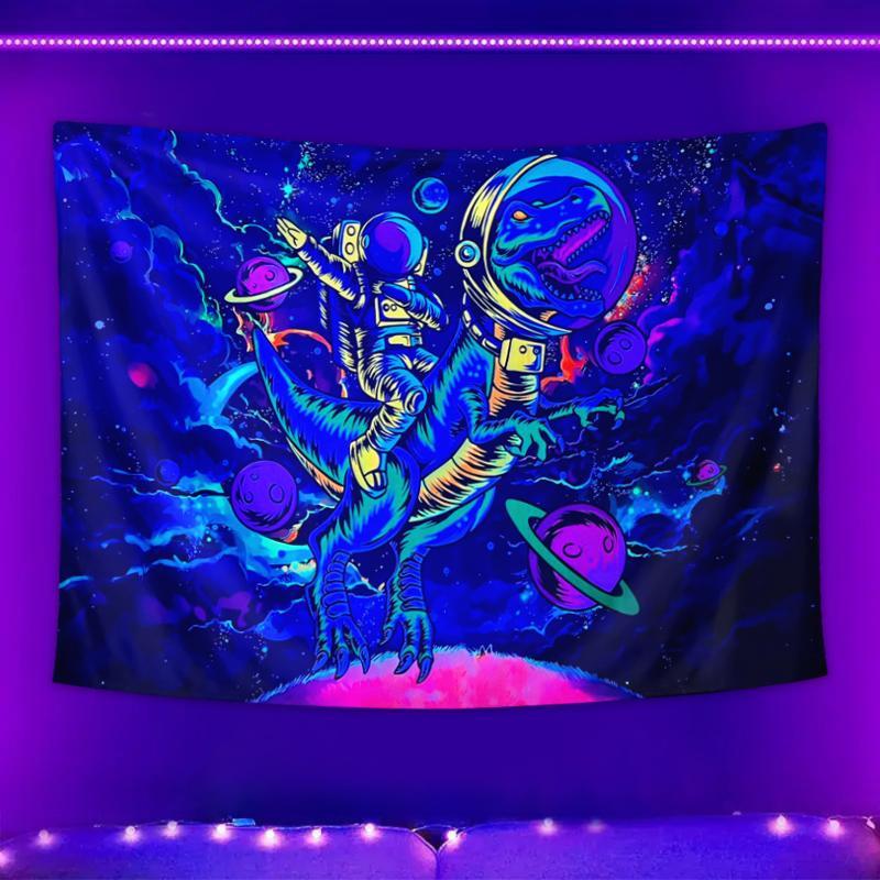 Astronaut Pattern Fluorescent Tapestry, Dark Themed Light Tapestry, Cool Milky Way Space Starry Sky Tapestry, Living Room Bedroom Aesthetic Decor Wall Hanging