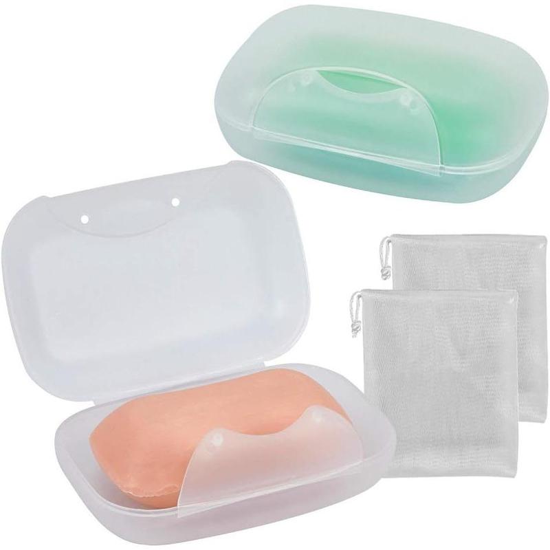 Soap Box Holder, 2-Pack Soap Dish Soap Savers Case Container for Bathroom Camping Gym