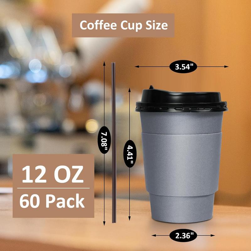 Coffee Cups with Lids 12 oz 60 Pack, Disposable Coffee Cups 12oz Hot Cups with Lids