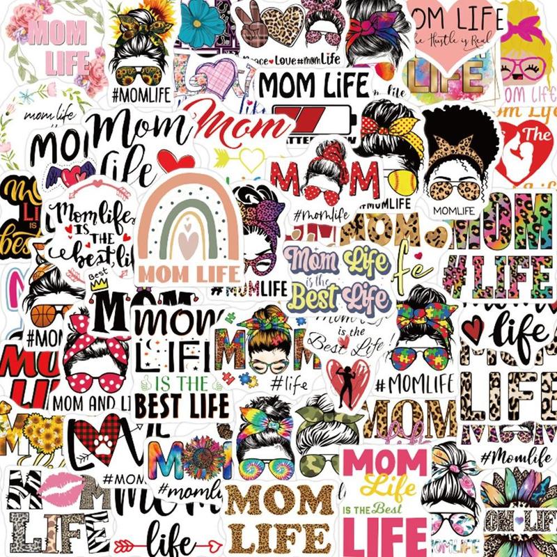 Cartoon Mom Series Sticker (50pcs), Waterproof Sticker Pack for Wall Water Bottle Skateboard Helmet Car Bike Luggage Laptop