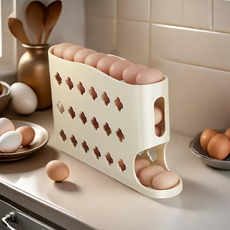 New Cute Style 4-Layer Egg Storage Box, Egg Holder, Automatic Rolling Egg Dispenser, Space-Saving Refrigerator Egg Tray, Suitable For Refrigerator, Kitchen, Cabinet, And Dining Table,  Organiser