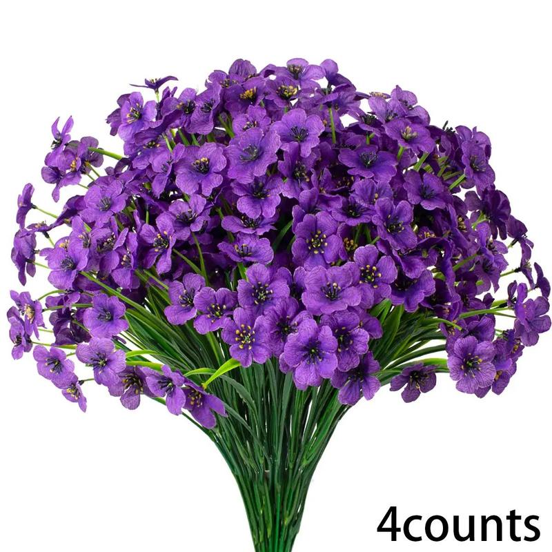 Artificial Flower (4 Bundles), Faux Plastic Plant for Outdoor Indoor, Garden Porch Window Box Decoration