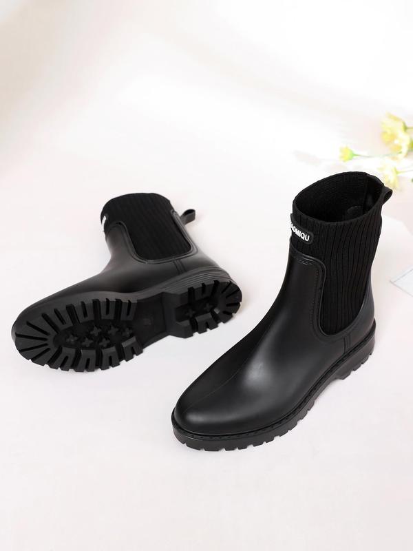 Women's Solid Color Ankle Rain Boots, Fashionable PVC Waterproof Rain Boots for Daily Wear, Non-slip Rain Boots for Women & Girls