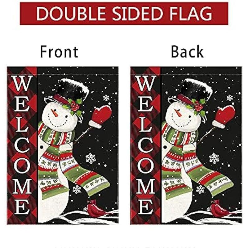 CHRISTMAS SALE:Christmas Flags 28 x 40 Double Sided Merry Christmas Large House Yard Flags Winter Snowman Outdoor Holiday Banner, Welcome Buffalo Plaid Christmas Snowflake Outside Yard Garden Flag