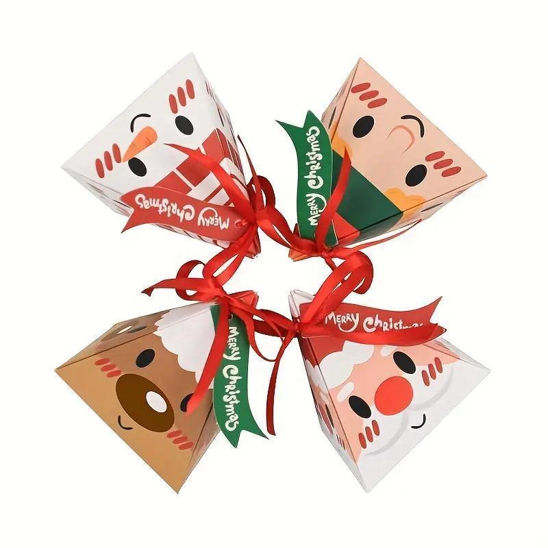 Christmas Themed Candy Bag, 12pcs set Cute Cartoon Pattern Candy Cookie Gift Bag with Ribbon, Party Favor Bag for Christmas Party Festival