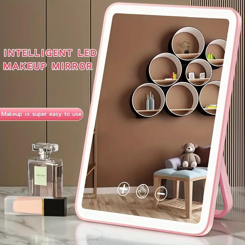 Makeup Mirror with Light, Dimmable Touch Screen, Portable Travel Mirror with U-Shaped Bracket, with Lights for Makeup Desk ＆ Dressing Room Decor