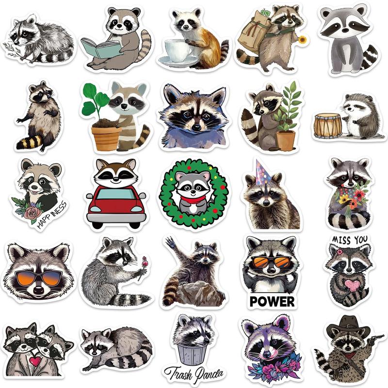 Cartoon Raccoon Pattern Sticker, 50pcs set Waterproof Self Adhesive Decor Paper, Decor Sticker for Gift Greeting Card Water Bottle Laptop Phone