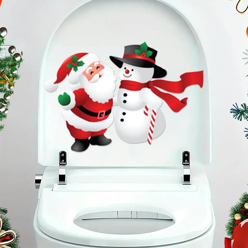 Santa Claus & Snowman Pattern Toilet Lid Sticker, 1 Count Self Adhesive Toilet Lid Decal, Toilet Lid Decorative Sticker for Home Bathroom