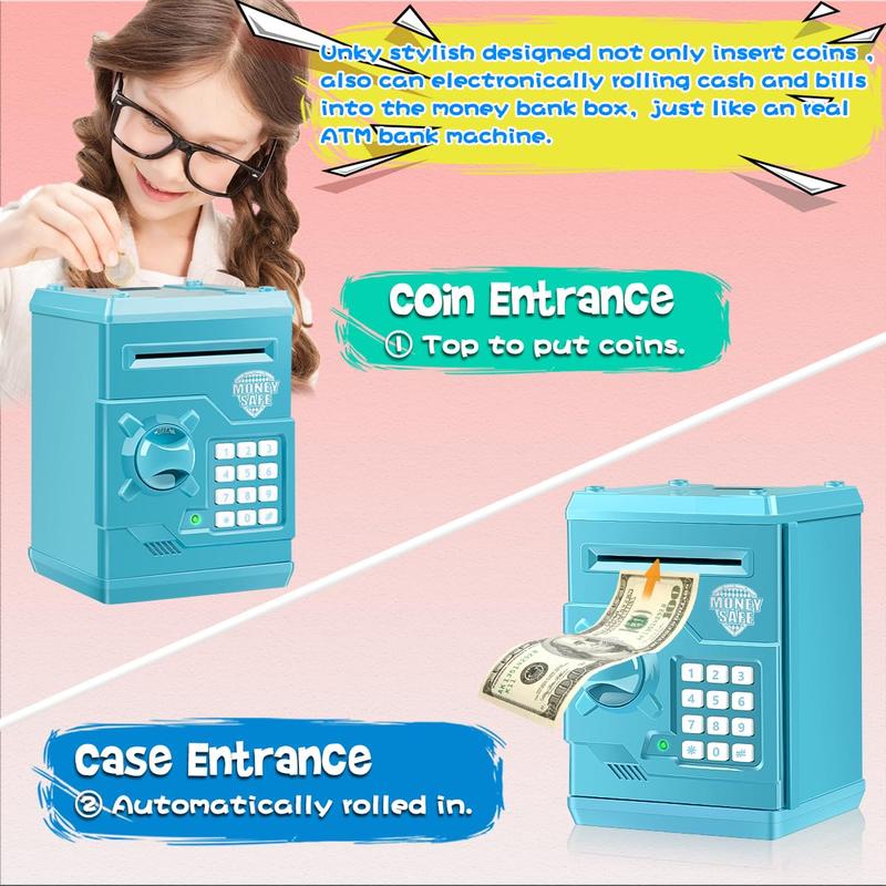 Piggy Bank for Boys Girls,Kids Safe Money Bank for 4 5 6 7 8 9 10 Year Old Girl Boy Birthday Gift,Electronic Password Money Saving Box ATM Safe Bank Toys for Kid (Sky-Blue)