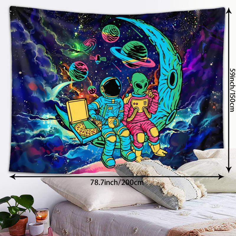 Astronaut Pattern Fluorescent Tapestry, Dark Themed Light Tapestry, Cool Milky Way Space Starry Sky Tapestry, Living Room Bedroom Aesthetic Decor Wall Hanging