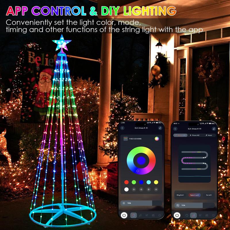 6FT 7FT 8FT Christmas Tree,280 LED Cone Christmas Tree RGB Lighted Outdoor Christmas Tree with Remote, App Controlled holiday decoration Ornaments christmas  lights Magical Set