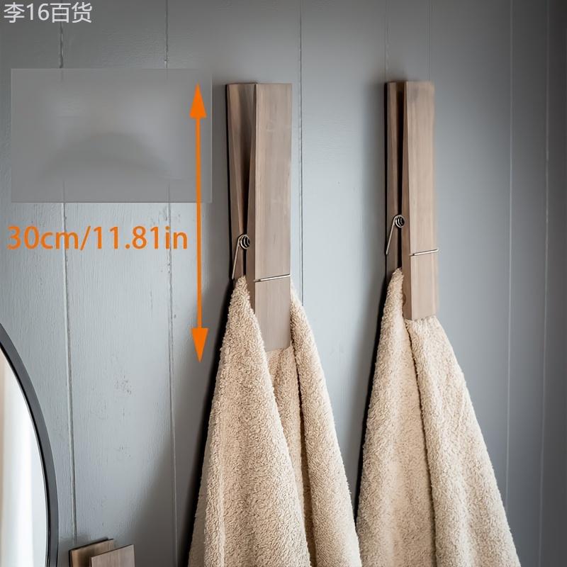 Extra-Large Wooden Towel Holder with Hooks - Modern Farmhouse Wall Decor for Bathroom & Laundry Room