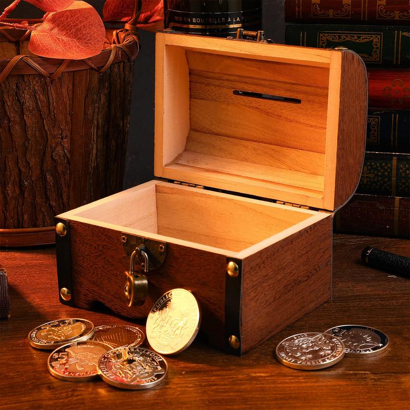 Vintage wooden piggy bank, a rustic small box for coins & money, also a decorative storage for wedding & home.