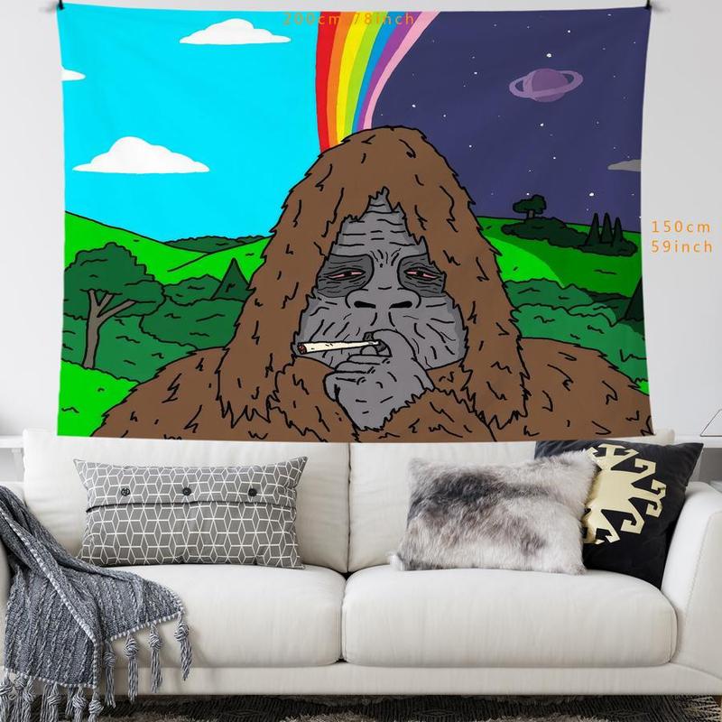 Cartoon Gorilla Pattern Tapestry, 1 Count Wall Hanging Tapestry, Wall Decor for Home Living Room Bedroom Dormitory Gym