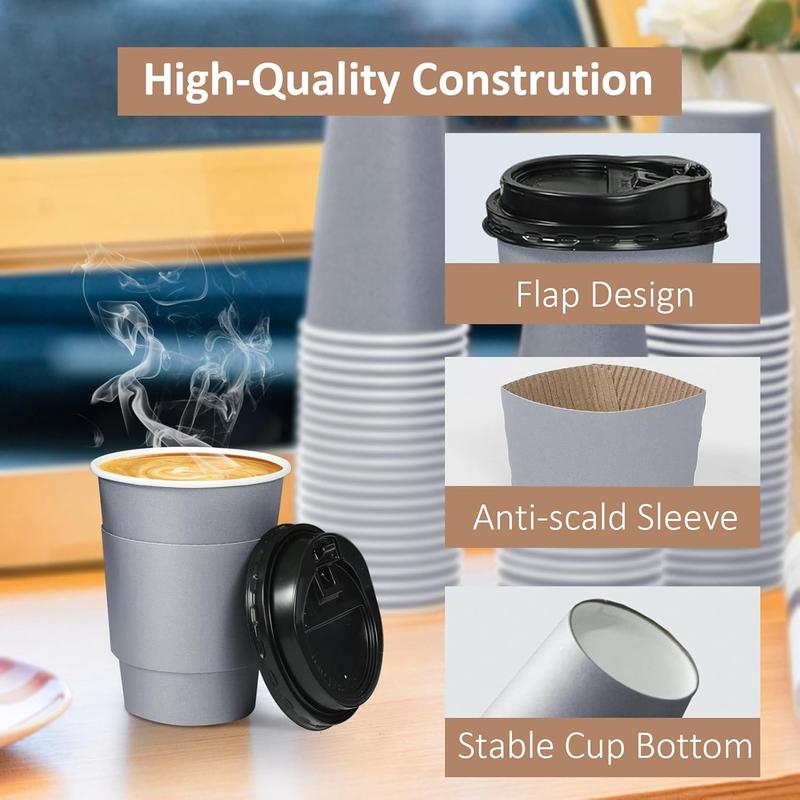 Coffee Cups with Lids 12 oz 60 Pack, Disposable Coffee Cups 12oz Hot Cups with Lids