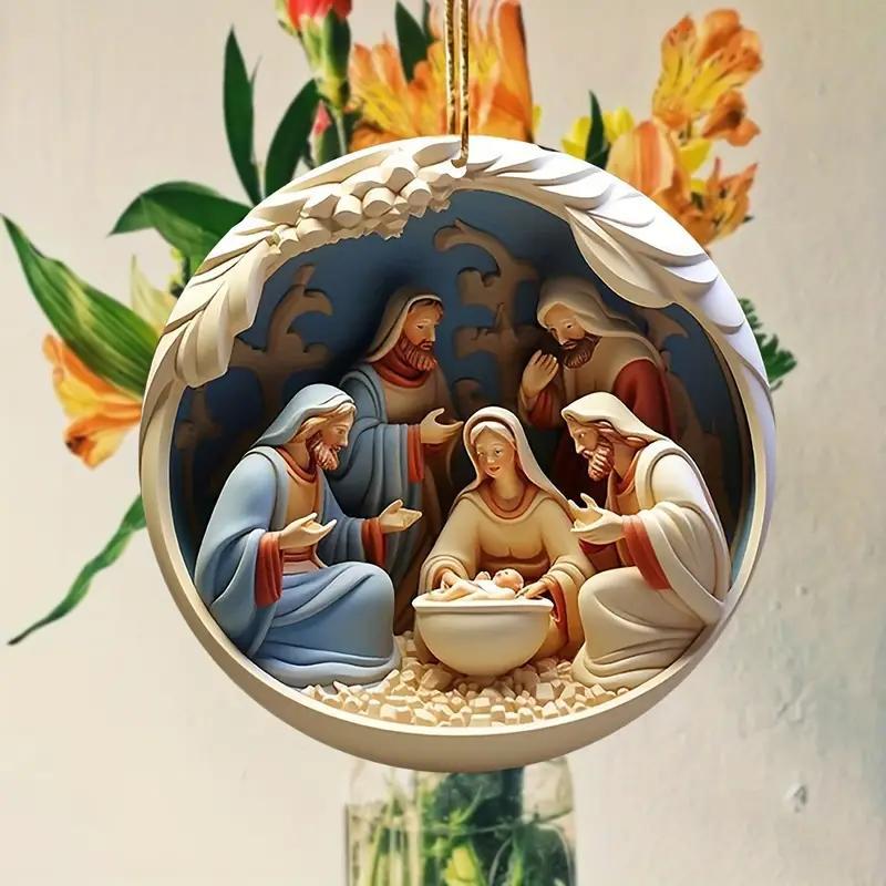 Nativity Scene Pattern Hanging Ornament, 12pcs set 3D Nativity Scene Hanging Decoration, Christmas Decoration for Home Living Room Bedroom