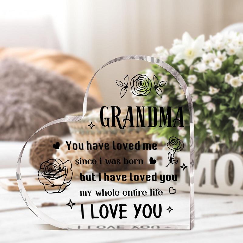 Heart Shaped Acrylic Plaque, 1 Count Warm Letter Design Desktop Ornament, Best Present for Nana Granny Grandmother