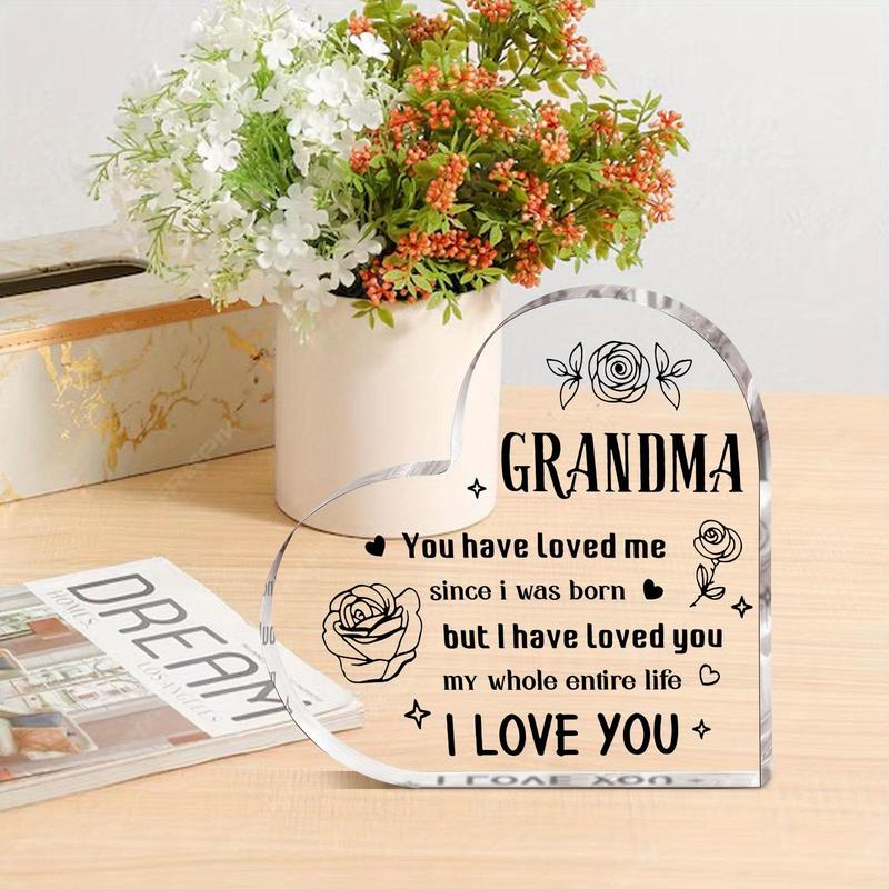 Heart Shaped Acrylic Plaque, 1 Count Warm Letter Design Desktop Ornament, Best Present for Nana Granny Grandmother