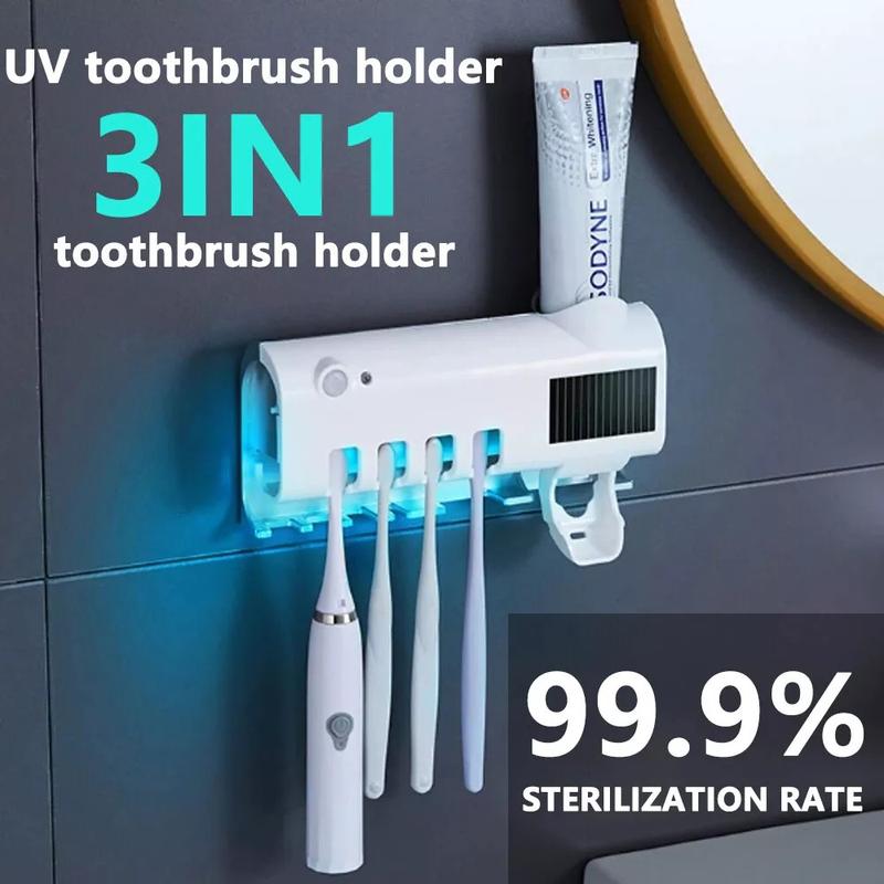 UV Light Sterilizer Toothbrush Holder Cleaner Toothpaste Dispenser 4 Toothbrush