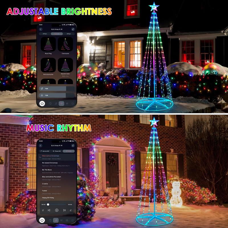 6FT 7FT 8FT Christmas Tree,280 LED Cone Christmas Tree RGB Lighted Outdoor Christmas Tree with Remote, App Controlled holiday decoration Ornaments christmas  lights Magical Set