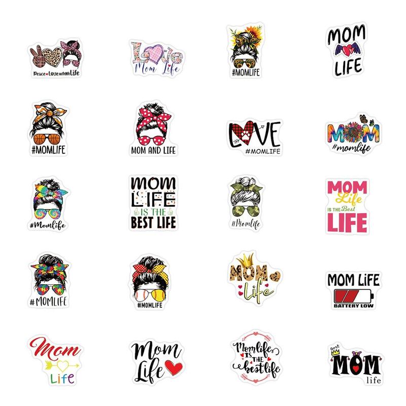 Cartoon Mom Series Sticker (50pcs), Waterproof Sticker Pack for Wall Water Bottle Skateboard Helmet Car Bike Luggage Laptop