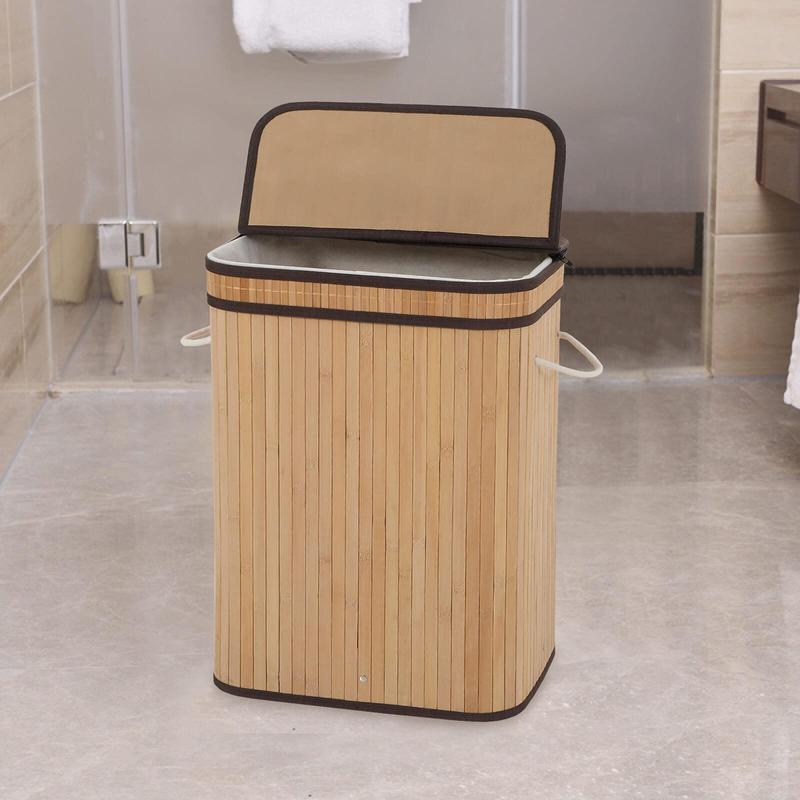 PHI VILLA Laundry Hamper with Lid, 72L Bamboo Laundry Basket with Removable Liner, Collapsible Storage Dirty Clothes Basket with Handles for Laundry Bedroom