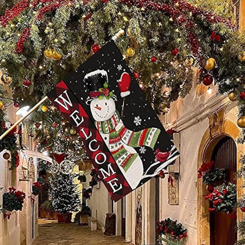 CHRISTMAS SALE:Christmas Flags 28 x 40 Double Sided Merry Christmas Large House Yard Flags Winter Snowman Outdoor Holiday Banner, Welcome Buffalo Plaid Christmas Snowflake Outside Yard Garden Flag