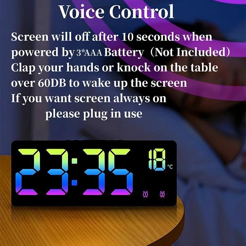 Digital Alarm Clock, Voice Control Temperature Date Display 5 Level Brightness Adjustable Table Clock, Electronic LED Clock for Home Office