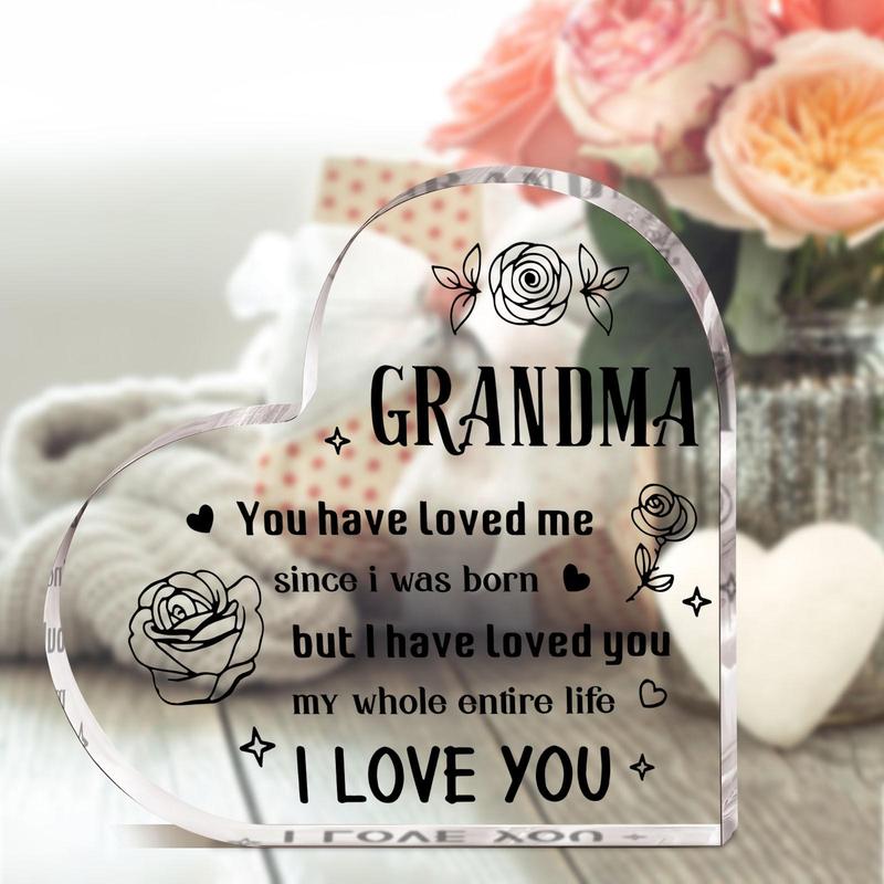 Heart Shaped Acrylic Plaque, 1 Count Warm Letter Design Desktop Ornament, Best Present for Nana Granny Grandmother