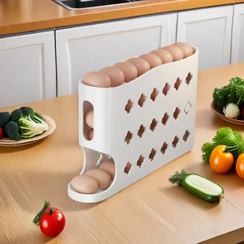 New Cute Style 4-Layer Egg Storage Box, Egg Holder, Automatic Rolling Egg Dispenser, Space-Saving Refrigerator Egg Tray, Suitable For Refrigerator, Kitchen, Cabinet, And Dining Table,  Organiser