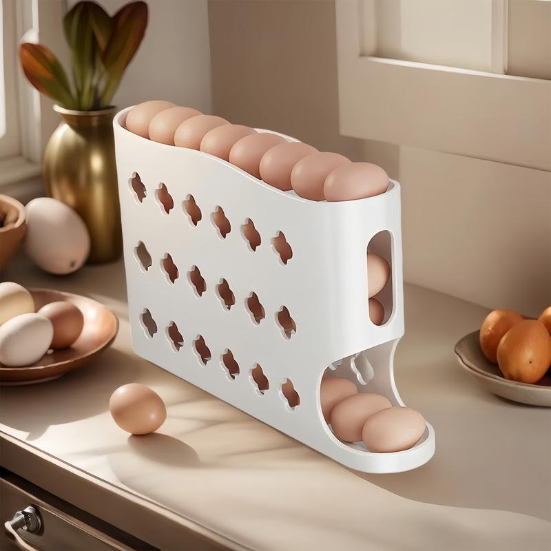 New Cute Style 4-Layer Egg Storage Box, Egg Holder, Automatic Rolling Egg Dispenser, Space-Saving Refrigerator Egg Tray, Suitable For Refrigerator, Kitchen, Cabinet, And Dining Table,  Organiser