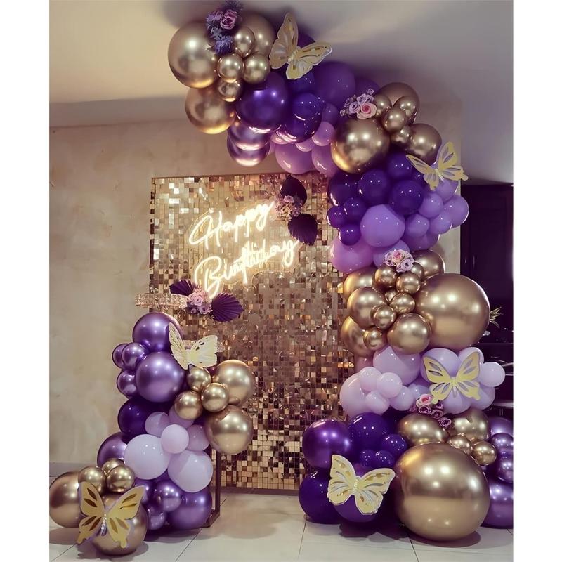 Purple Balloon Garland Kit Dark And Gold Arch Lavender Light Decoration For  Girl Princess Party Birthday