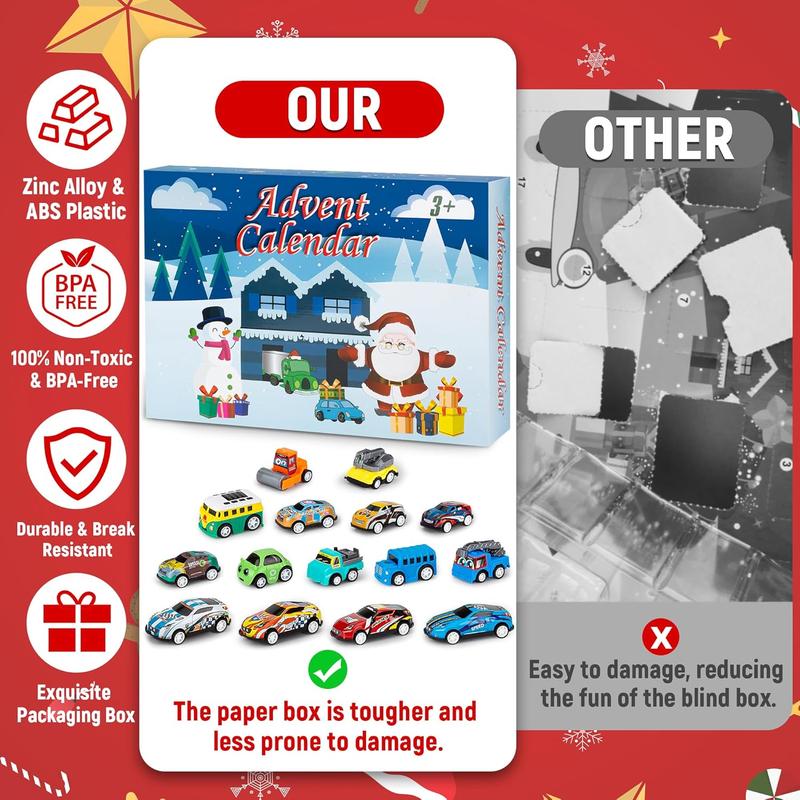 Kids Advent Calendar 2024 - 24 Days of Christmas Countdown with Pull-Back Cars, Vehicle Set & Play Mat - Holiday Party Favors, Birthday Gifts for Boys, Girls & Toddlers (Blue)