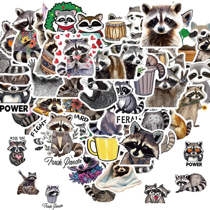 Cartoon Raccoon Pattern Sticker, 50pcs set Waterproof Self Adhesive Decor Paper, Decor Sticker for Gift Greeting Card Water Bottle Laptop Phone