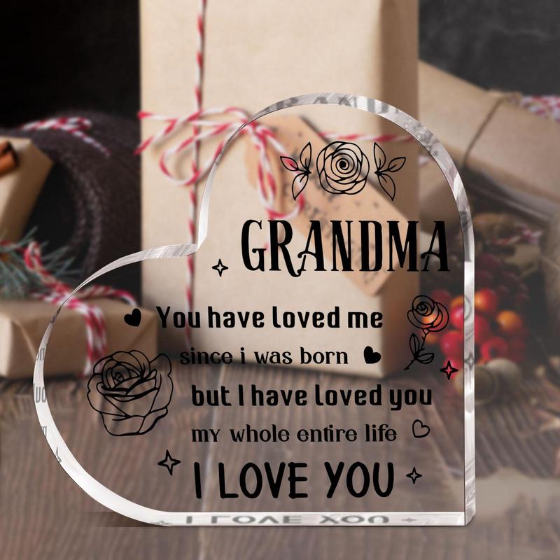 Heart Shaped Acrylic Plaque, 1 Count Warm Letter Design Desktop Ornament, Best Present for Nana Granny Grandmother