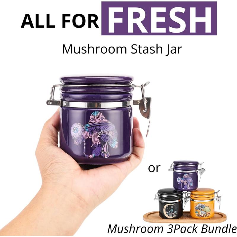 Mushroom odor-proof container Half ounce (250 ml), separate space for moisture packaging to keep grass fresh for months - Cute Girl storage Tank, odor-proof box sealed storage holder accessories - Purple