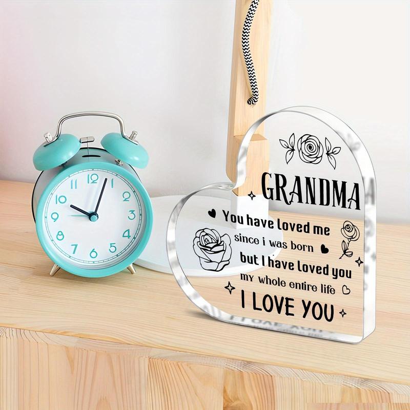 Heart Shaped Acrylic Plaque, 1 Count Warm Letter Design Desktop Ornament, Best Present for Nana Granny Grandmother