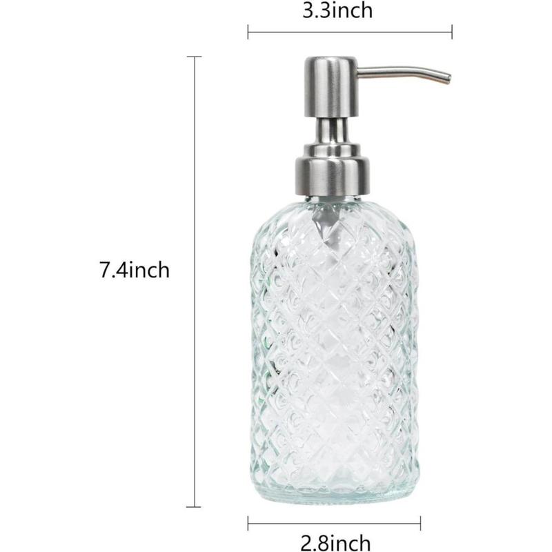 16 Oz Soap Dispenser with 304 Rustproof Stainless Steel Pump, Kitchen, Bathroom Soap Dispenser  Refillable Liquid Glass Soap Dispenser for Hand Soap, Soap, Lotion.Clear(Creative Life Pavilion)