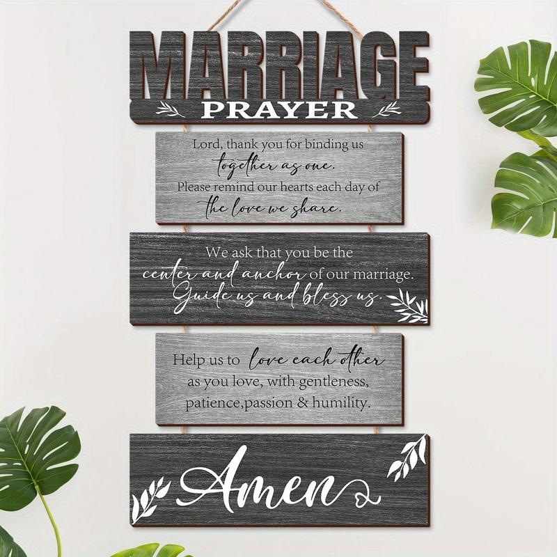 Marriage Prayer Wooden Sign, 1 Count Wooden Hanging Decoration, Inspirational Wall Art Decor for Home Living Room Bedroom Kitchen