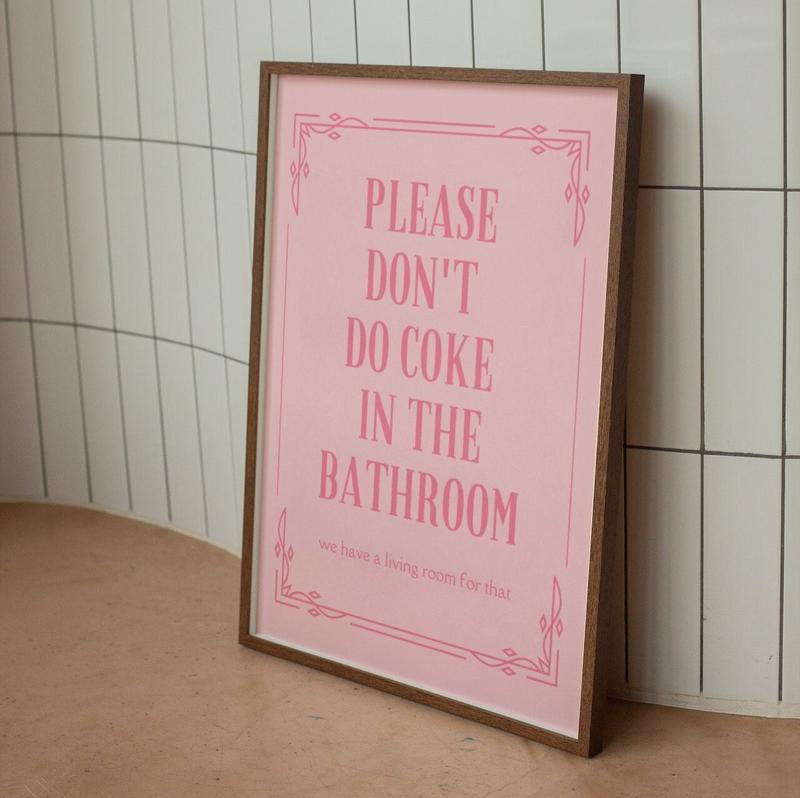 3 Options Color - Please Don't Coke In the Bathroom Wall Poster No Frame, Funny Toilet Wall Art, Funny Restroom Decor, Girly Pastel Color Poster, Dorm Room Decor