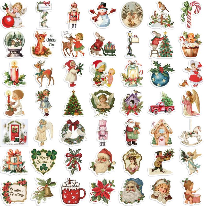 Vintage Christmas Themed Sticker, 50Pcs set Waterproof Self Adhesive Decor Paper, Decor Sticker for Gift Greeting Card Water Bottle Laptop Phone