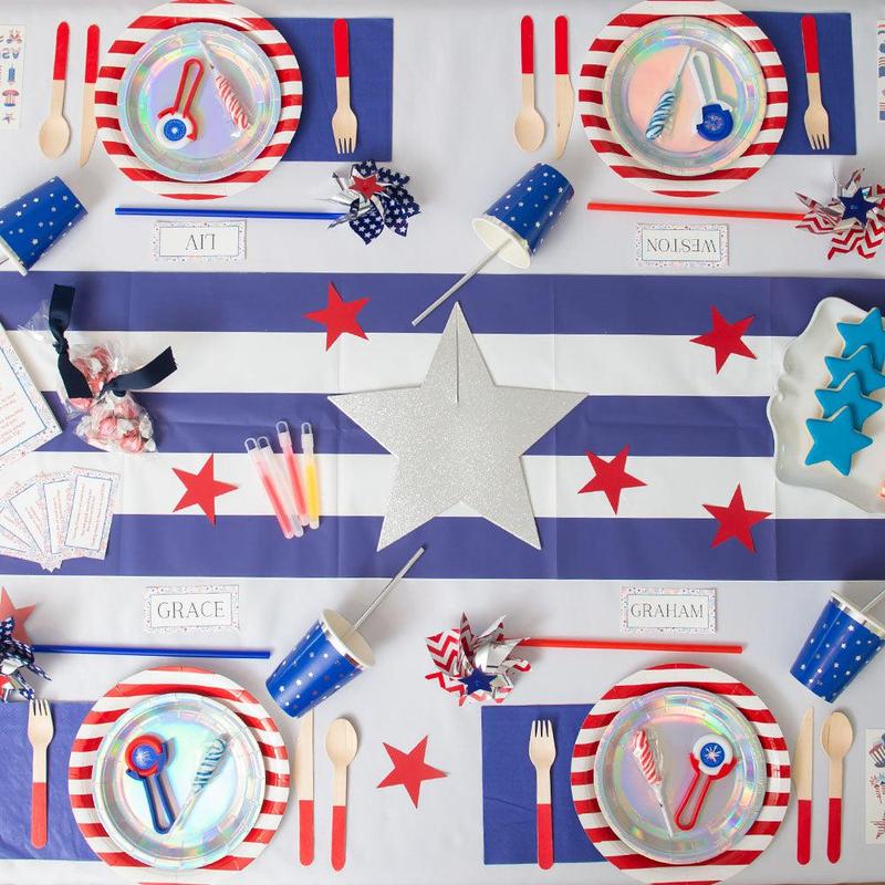 The 2024 Red, White and Blue Bash - Complete Festive Party Kit in a Box for 4! Decor, Balloons, Place Settings, Trinkets for a Star Spangled,  Red, White & Blue, 4th of July, July 4th, Patriotic, Memorial, All American, USA, Stars and Stripes Party for 4