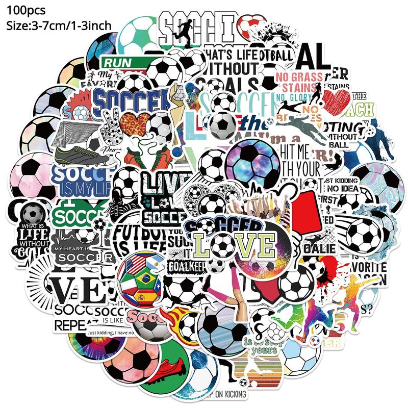 100 Sheets Set Soccer Series Sticker, Cartoon Mixed Pattern Decorative Graffiti Sticker For DIY Craft Gift, Party Supplies