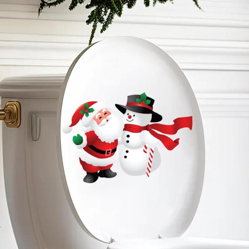 Santa Claus & Snowman Pattern Toilet Lid Sticker, 1 Count Self Adhesive Toilet Lid Decal, Toilet Lid Decorative Sticker for Home Bathroom