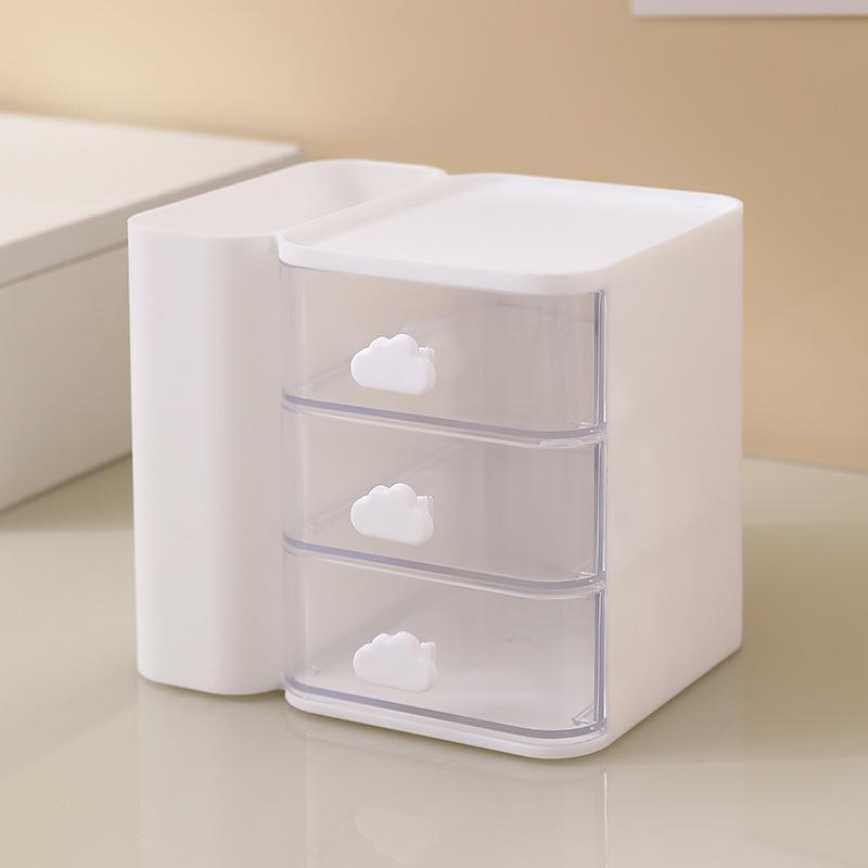 Clear Storage Box, 1 Count 3-layer Desktop Storage Box with Cloud Decor Handle, Desktop Storage Organizer for Home & Office