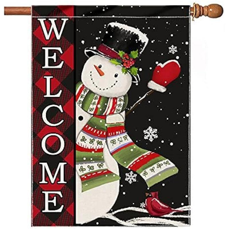 CHRISTMAS SALE:Christmas Flags 28 x 40 Double Sided Merry Christmas Large House Yard Flags Winter Snowman Outdoor Holiday Banner, Welcome Buffalo Plaid Christmas Snowflake Outside Yard Garden Flag